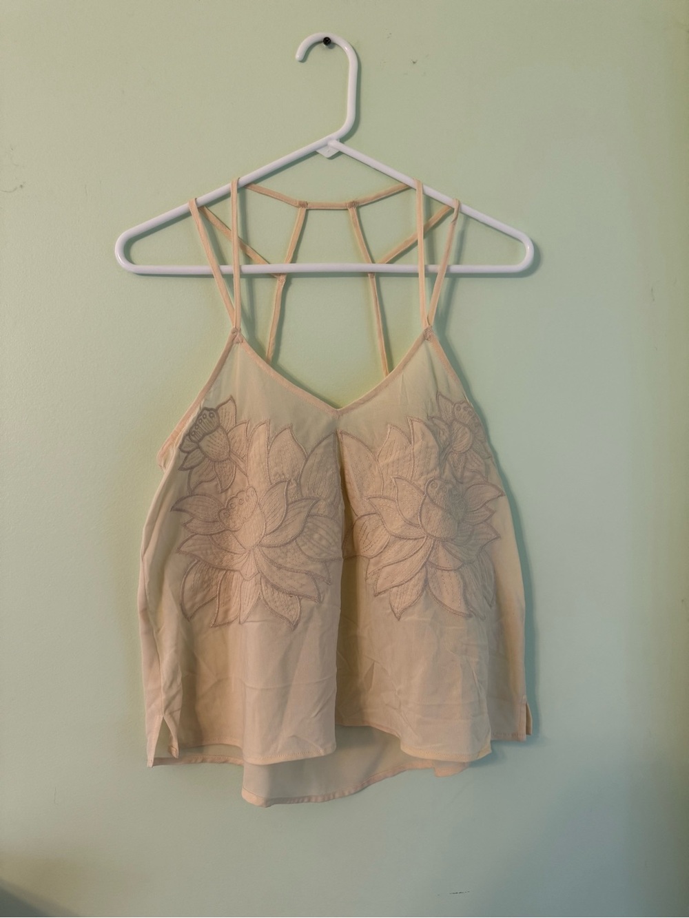 Lush Cream Floral Embroidered Strappy Tank Top
